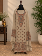 Dark Skin Premium Kashmiri Kani Pashmina 3Pc Suit – Embroidered Neckline