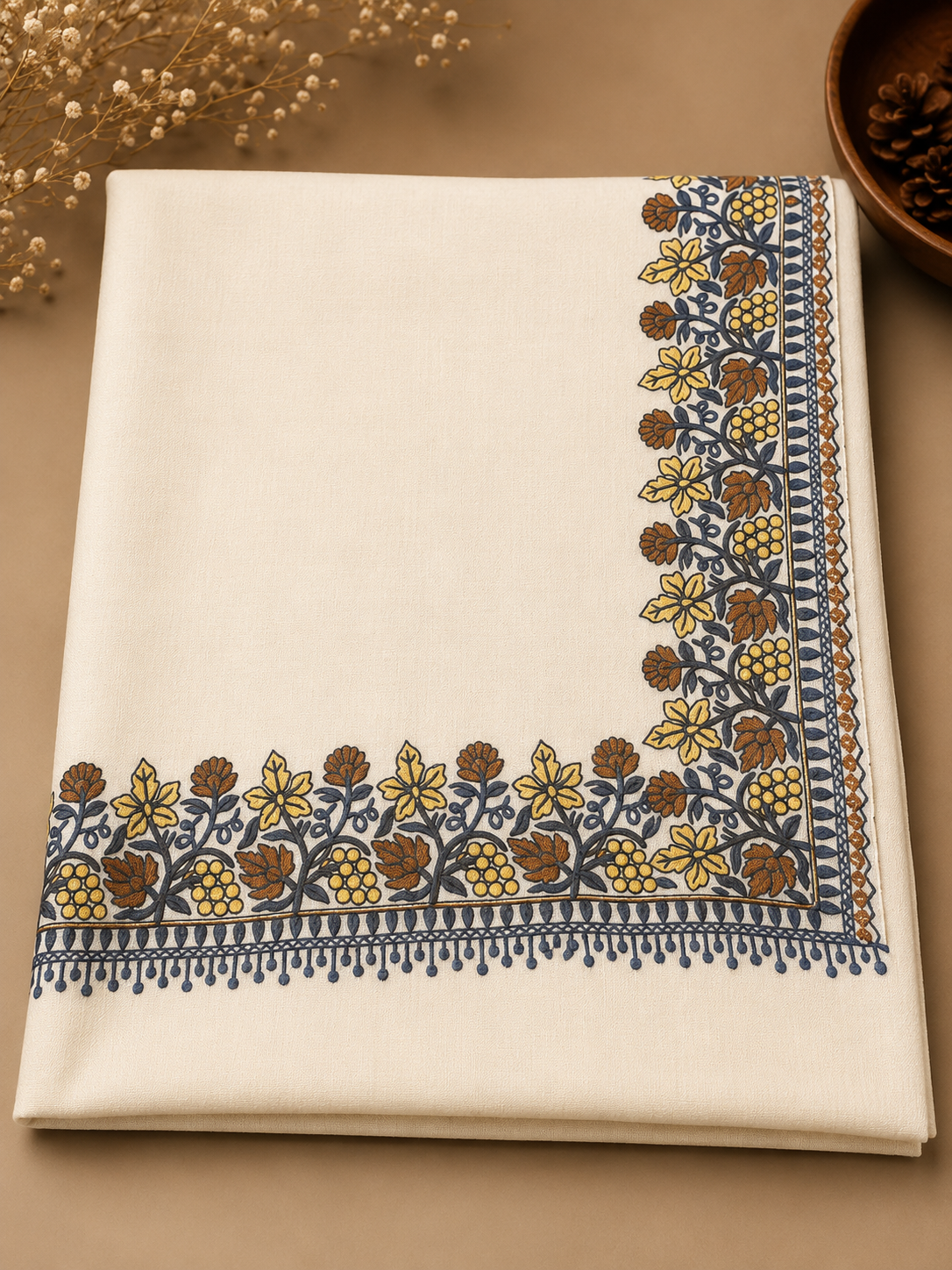 Kashmiri 4-Side Border Embroidered Pashmina Shawls | Prefect Gift
