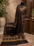 Choc Brown Kashmiri Pashmina Handmade Kacha Tanka Needle Work 3Pc Suit