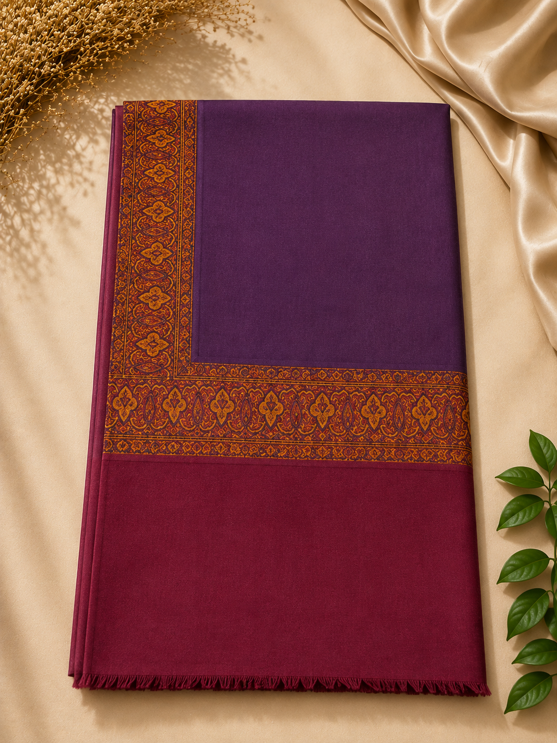 Purple Kani Border Pashmina Shawl | Premium Quality | Perfect Gift for Loved Ones