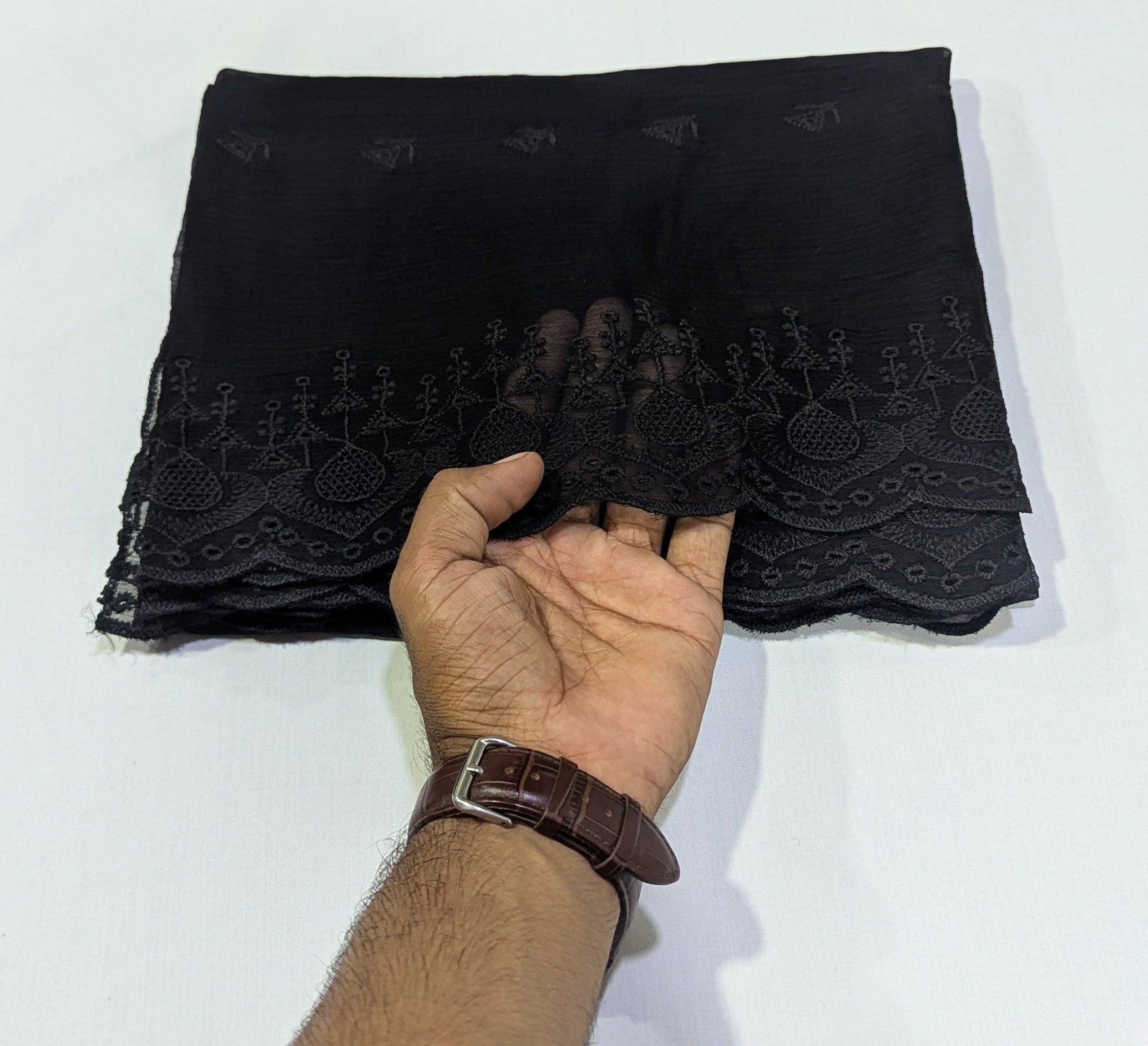 Crinkle Chiffon Embroidered Cutwork Border Dupattas