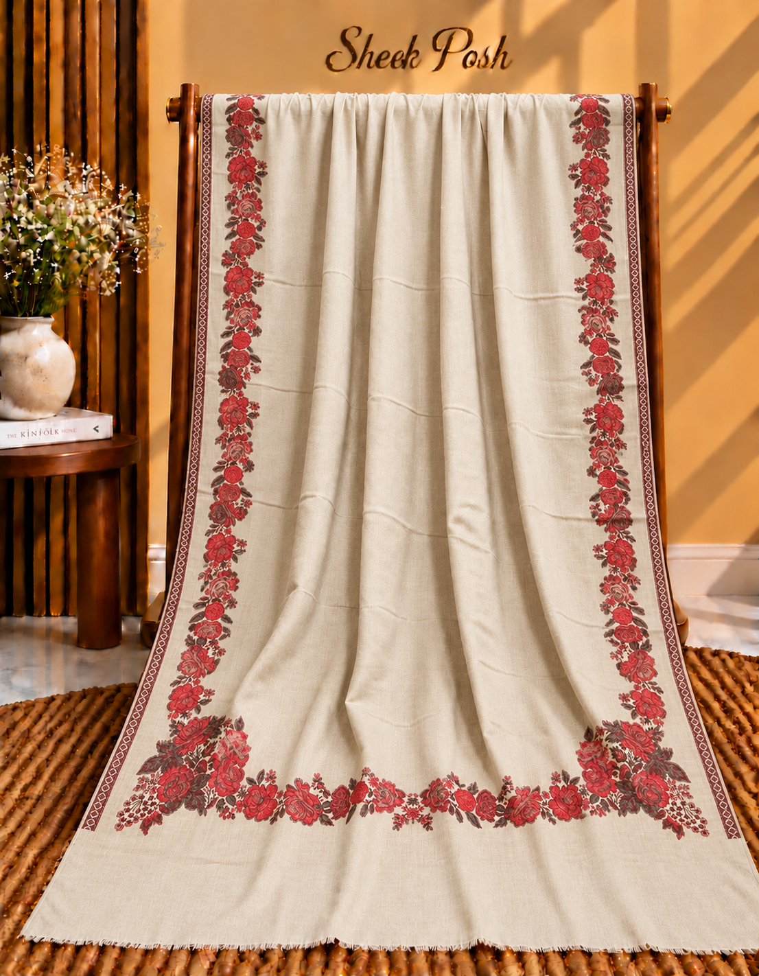 Skin Pashmina Kani Floral Border Shawl