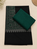 Bottle Green 3-Piece Plain Pashmina Suit with Black Kani Border Shawl