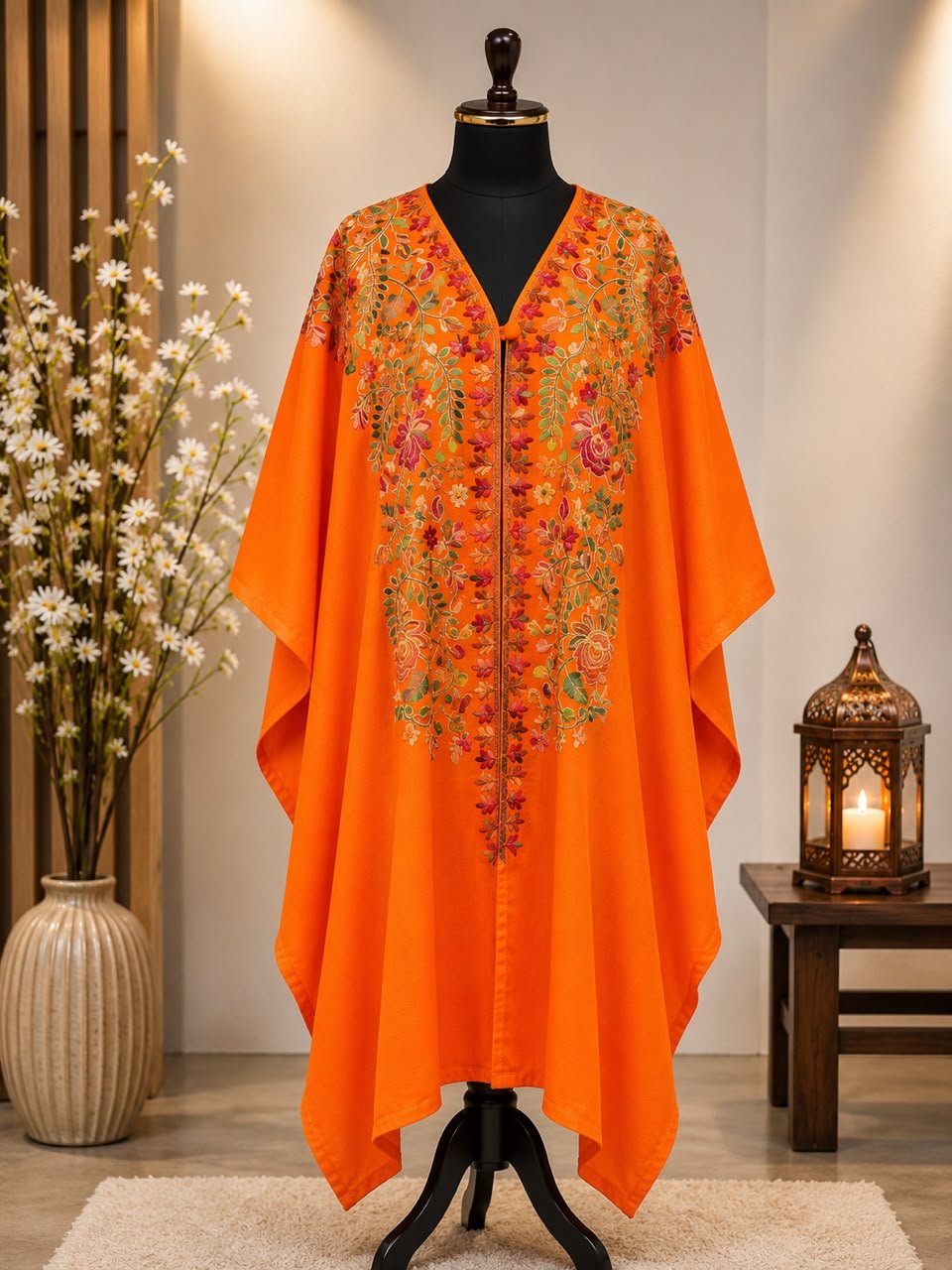 Orange Pashmina Kashmiri Embroidered Cape Shawl image 0