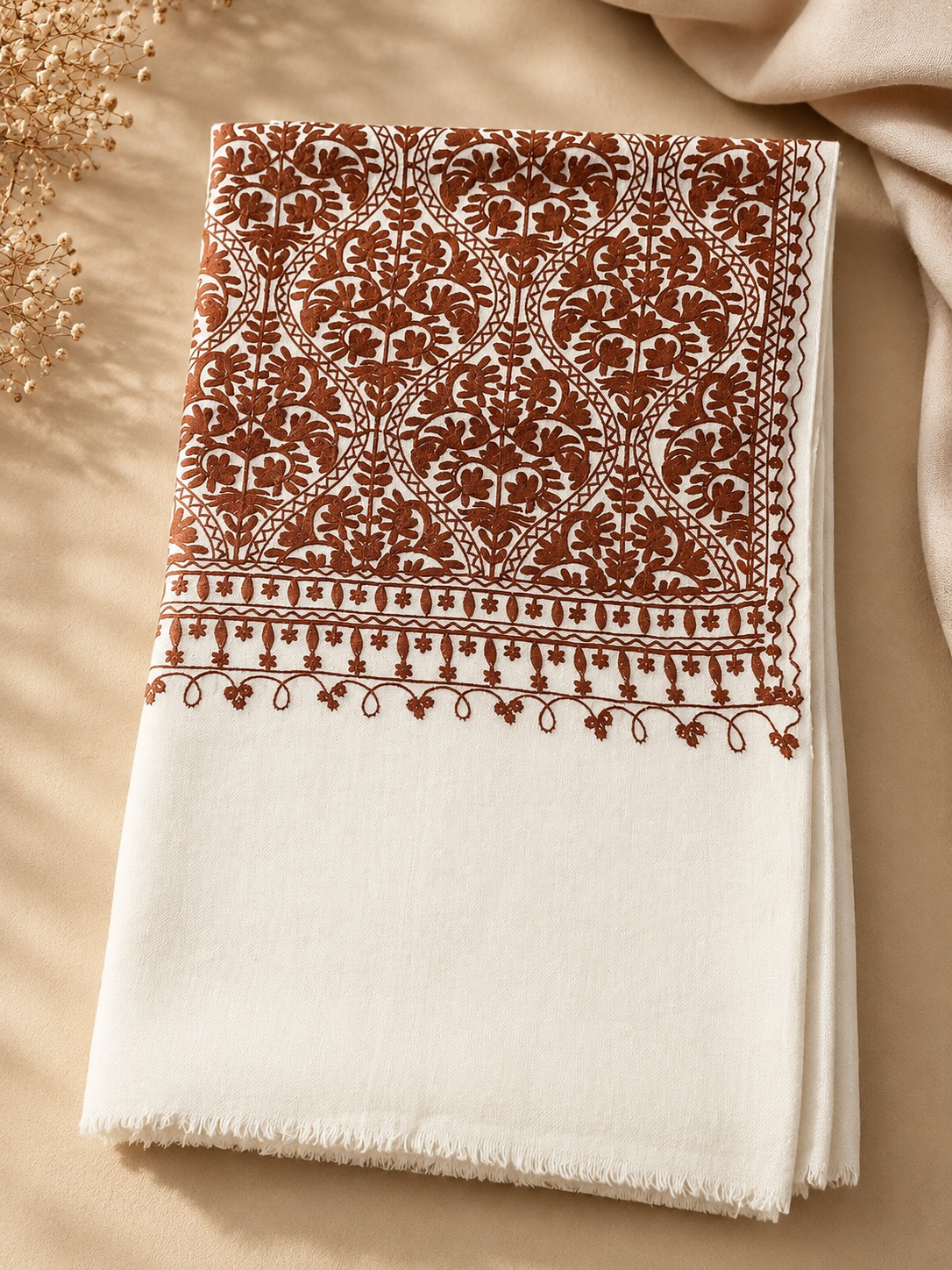 Pashmina Embroidered Shawl | Kashmiri Aar Work | Elegant Matka Design