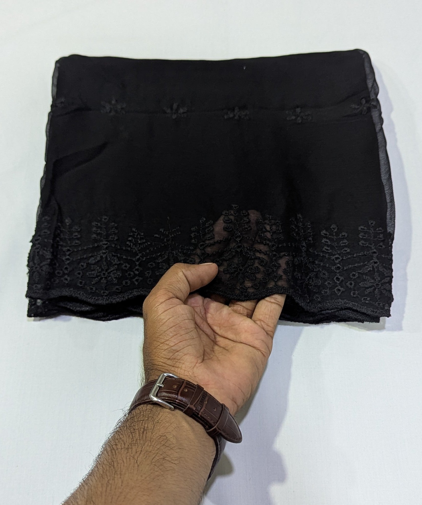 Crinkle Chiffon Embroidered Cutwork Border Dupattas