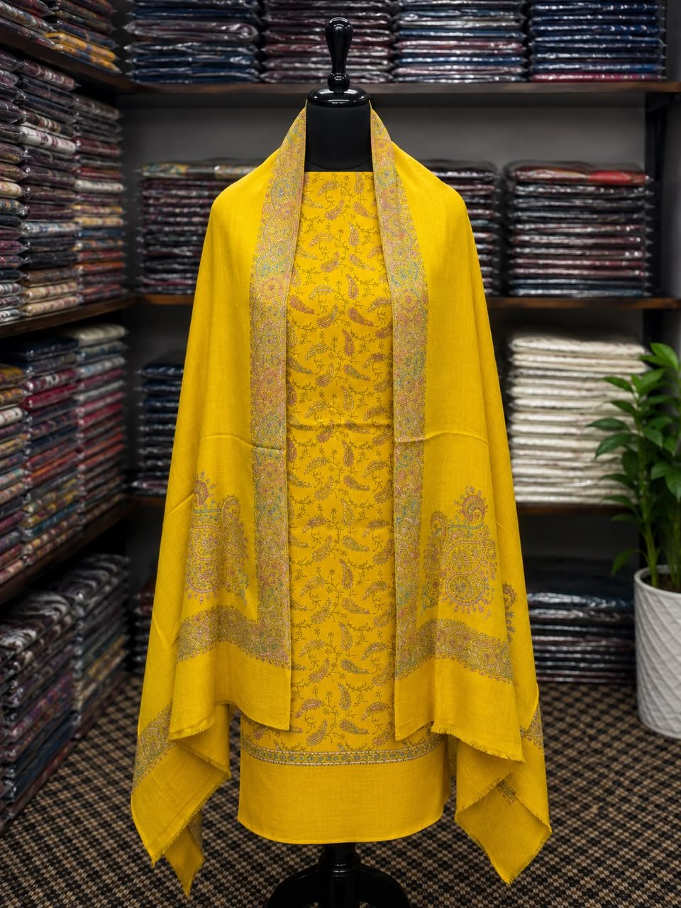 Kashmiri Pashmina Handmade Kacha Tanka Needle Work 3Pc Suit image 0