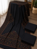 Black Plain Pashmina 3Pc Suit With Handmade Needle Work Shawl