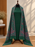 Bottle Green 3-Piece Plain Pashmina Suit with Green Full Kani Pashmina Shawl