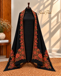 Black 3-Piece Plain Pashmina Suit with 4 Side Kani Floral Border Pashmina Shawl