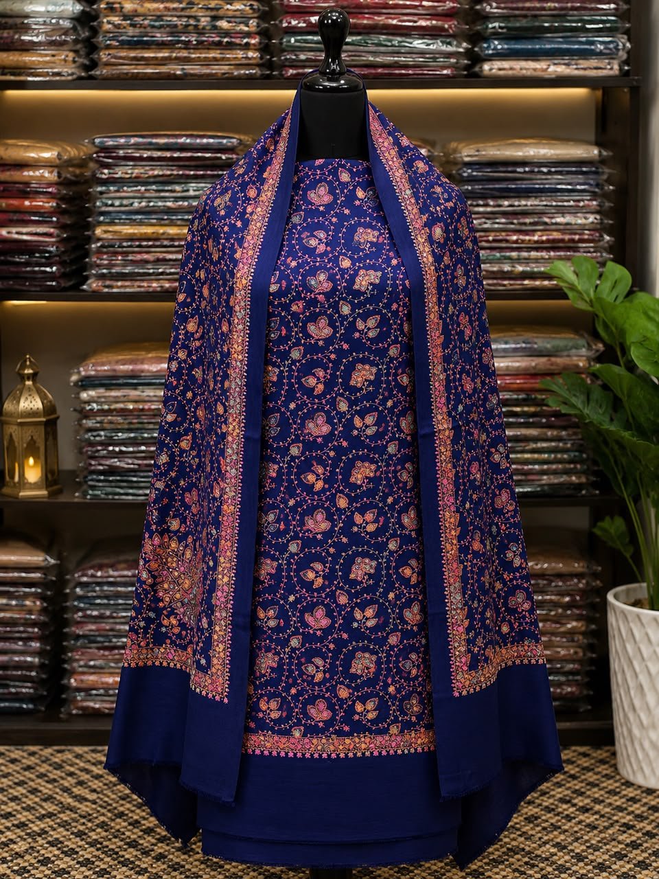 Kashmiri Pashmina Handmade Kacha Tanka Needle Work 3Pc Suit image 0