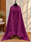 Magenta 3-Piece Plain Pashmina Suit with Chantilly & Appliqué Shawl