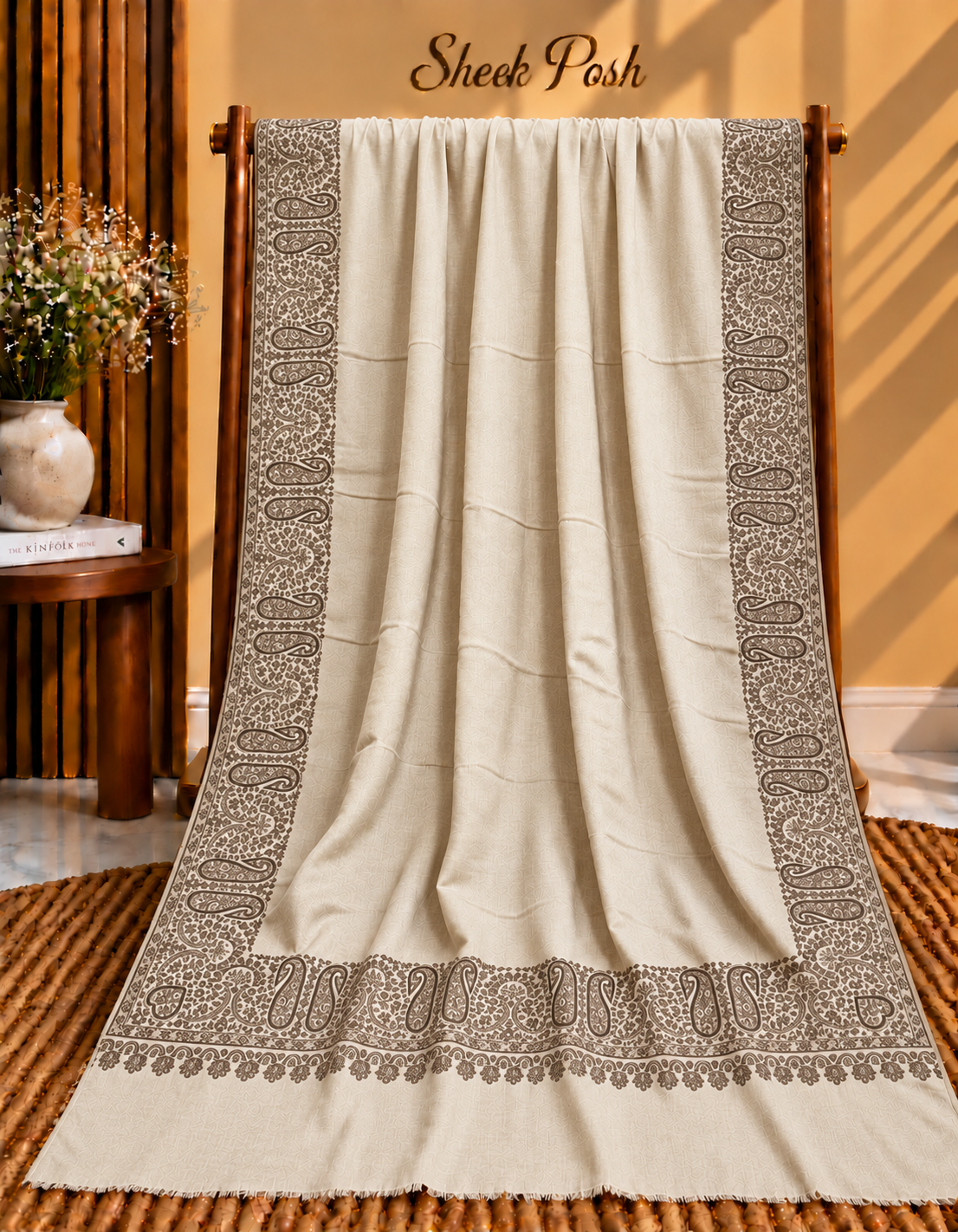 Skin Pashmina Kani Paisley Border Shawl