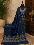 Navy Blue Kashmiri Pashmina Handmade Kacha Tanka Needle Work 3Pc Suit