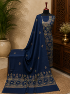 Navy Blue Kashmiri Pashmina Handmade Kacha Tanka Needle Work 3Pc Suit