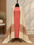 Skin + Tea Pink 3-Piece Plain Pashmina Suit with Kani Border Self Shawl
