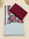 Maroon 3-Piece Plain Pashmina Suit with Sky Blue Floral Kani Border Shawl