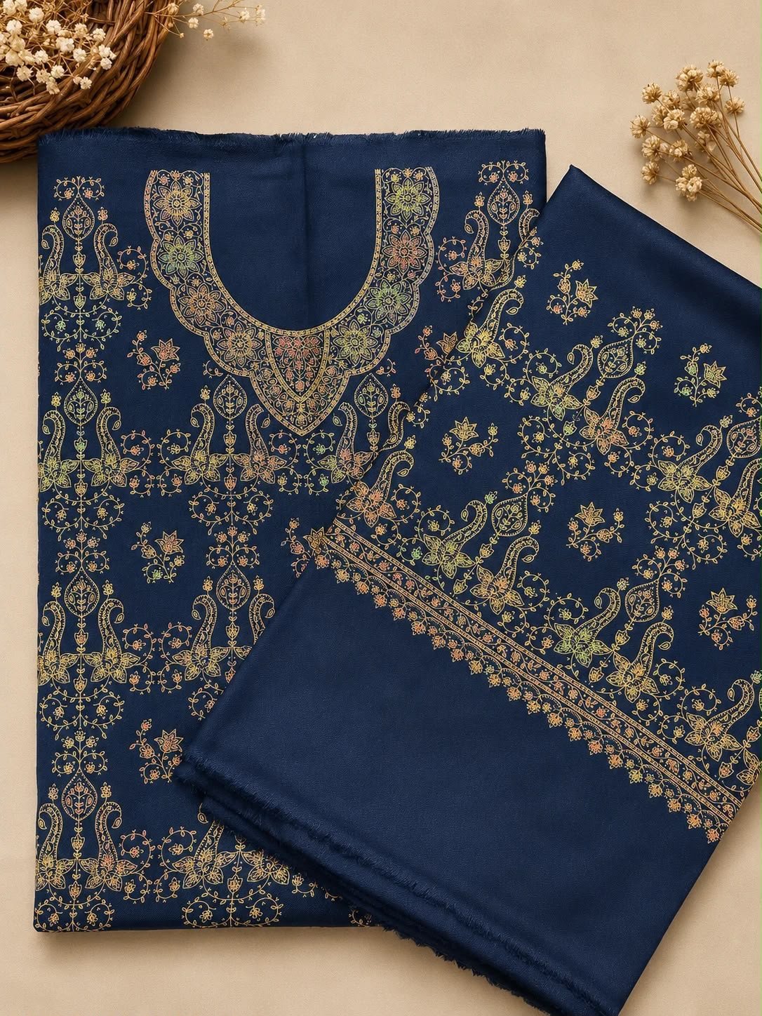 Kashmiri Pashmina Handmade Kacha Tanka Needle Work 3Pc Suit image 0