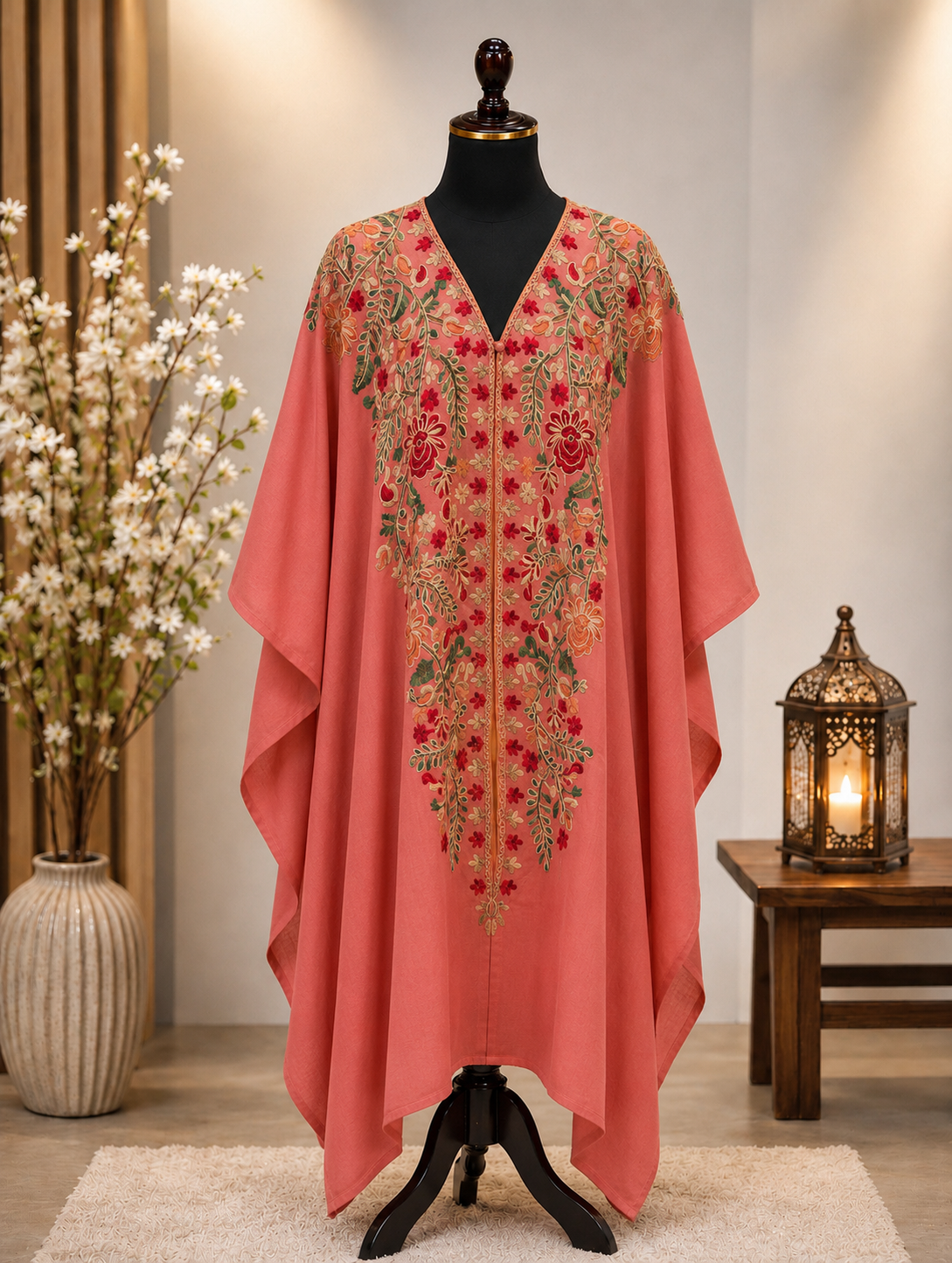 Tea Pink Pashmina Kashmiri Embroidered Cape Shawl