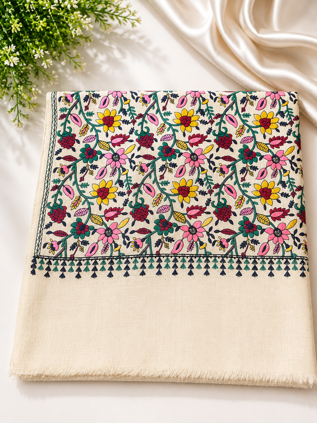 Light Skin Kashmiri Jaal Shawl | Full Embroidered Shawl Resham Work Aar Embroidery