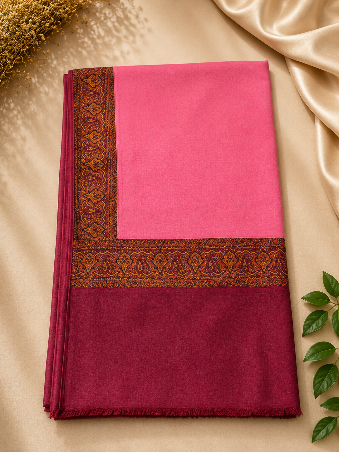 Pink Kani Border Pashmina Shawl | Premium Quality | Perfect Gift for Loved Ones