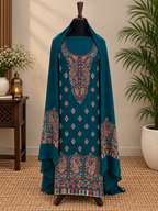 Dark Sea Green Premium Kashmiri Kani Pashmina 3-Piece Suit