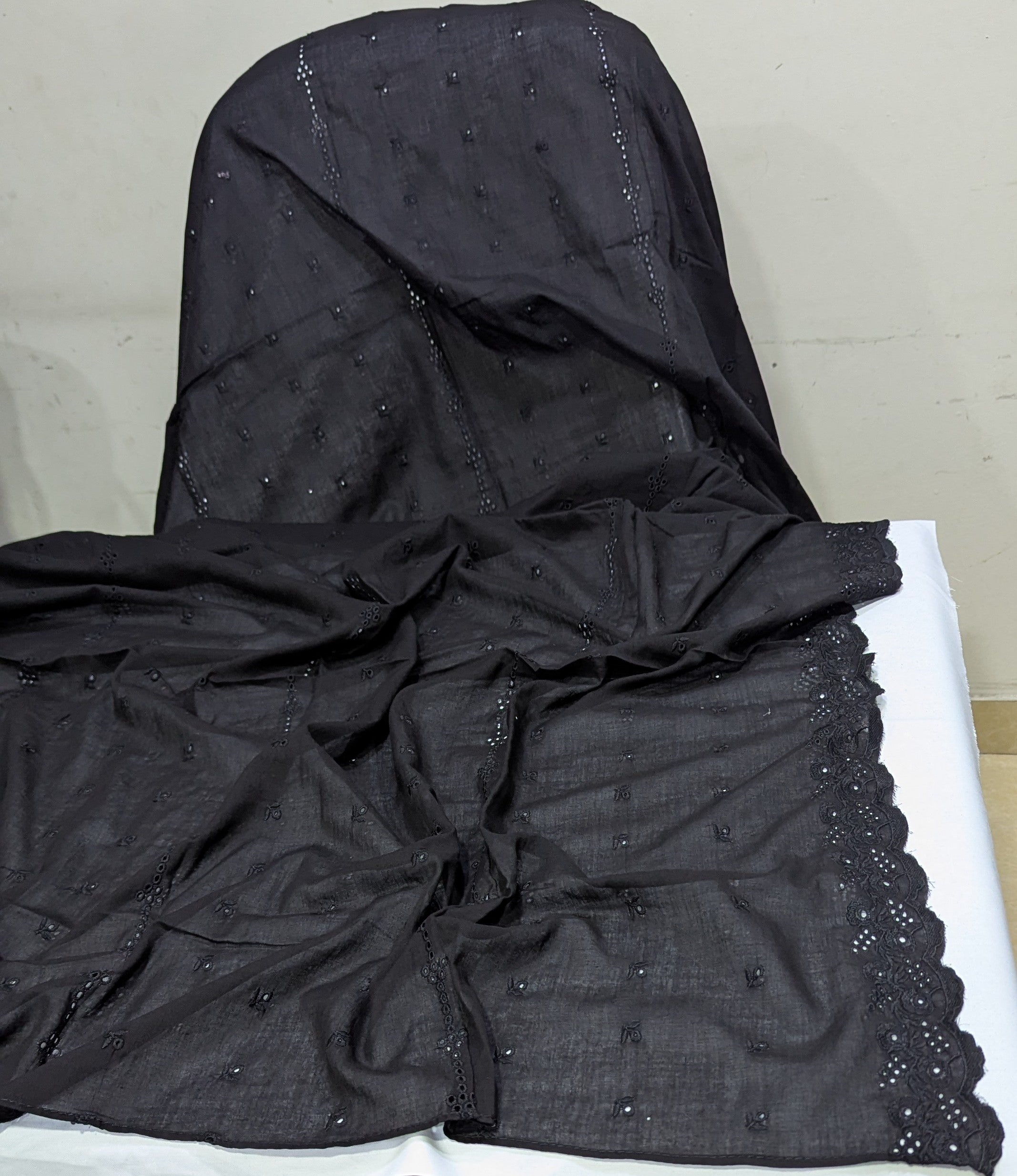Pure Lawn Black Chikankari Embroidered Shawl