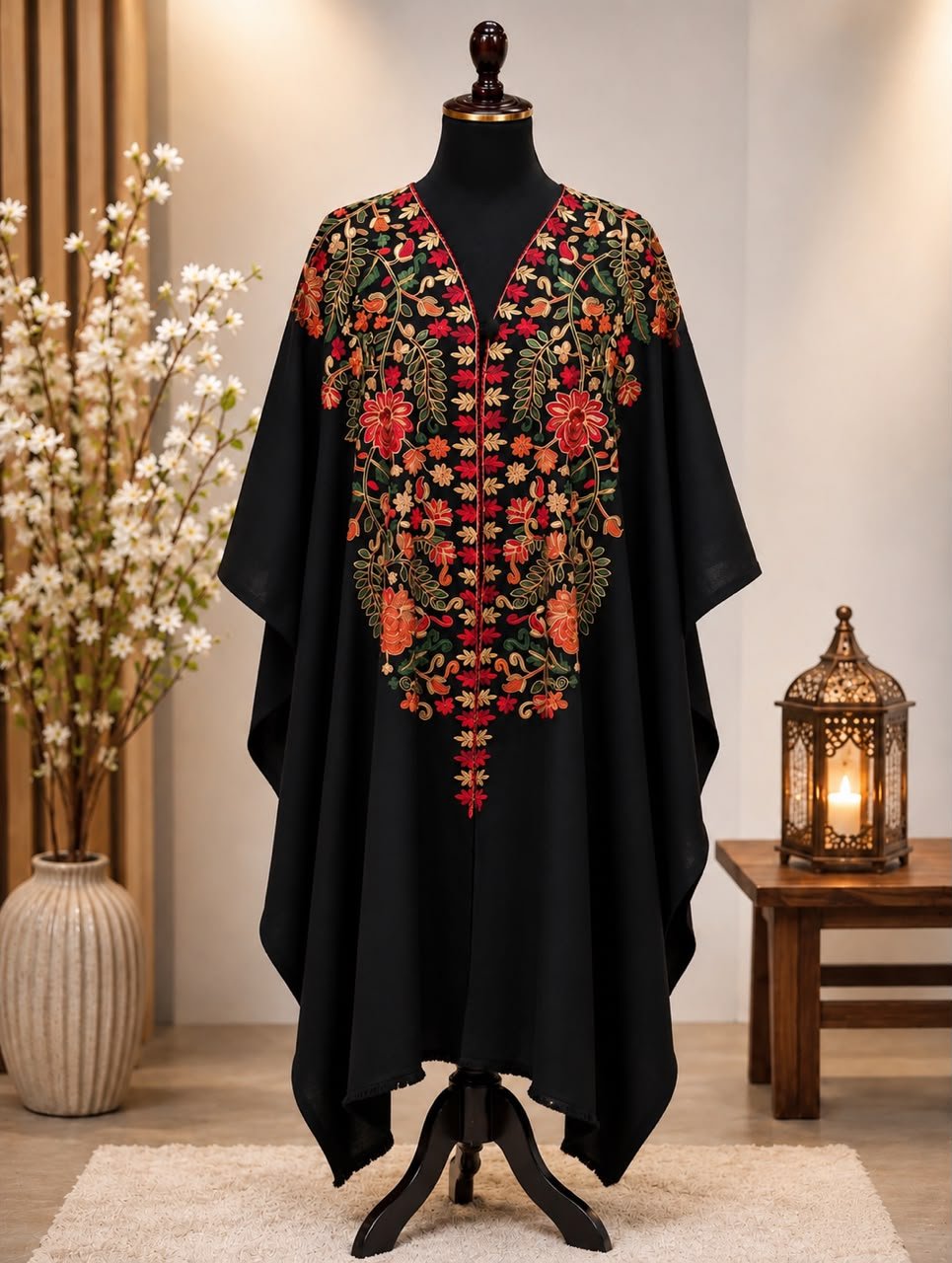 Black Pashmina Kashmiri Embroidered Cape Shawl image 0