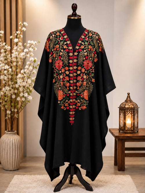Black Pashmina Kashmiri Embroidered Cape Shawl image 0