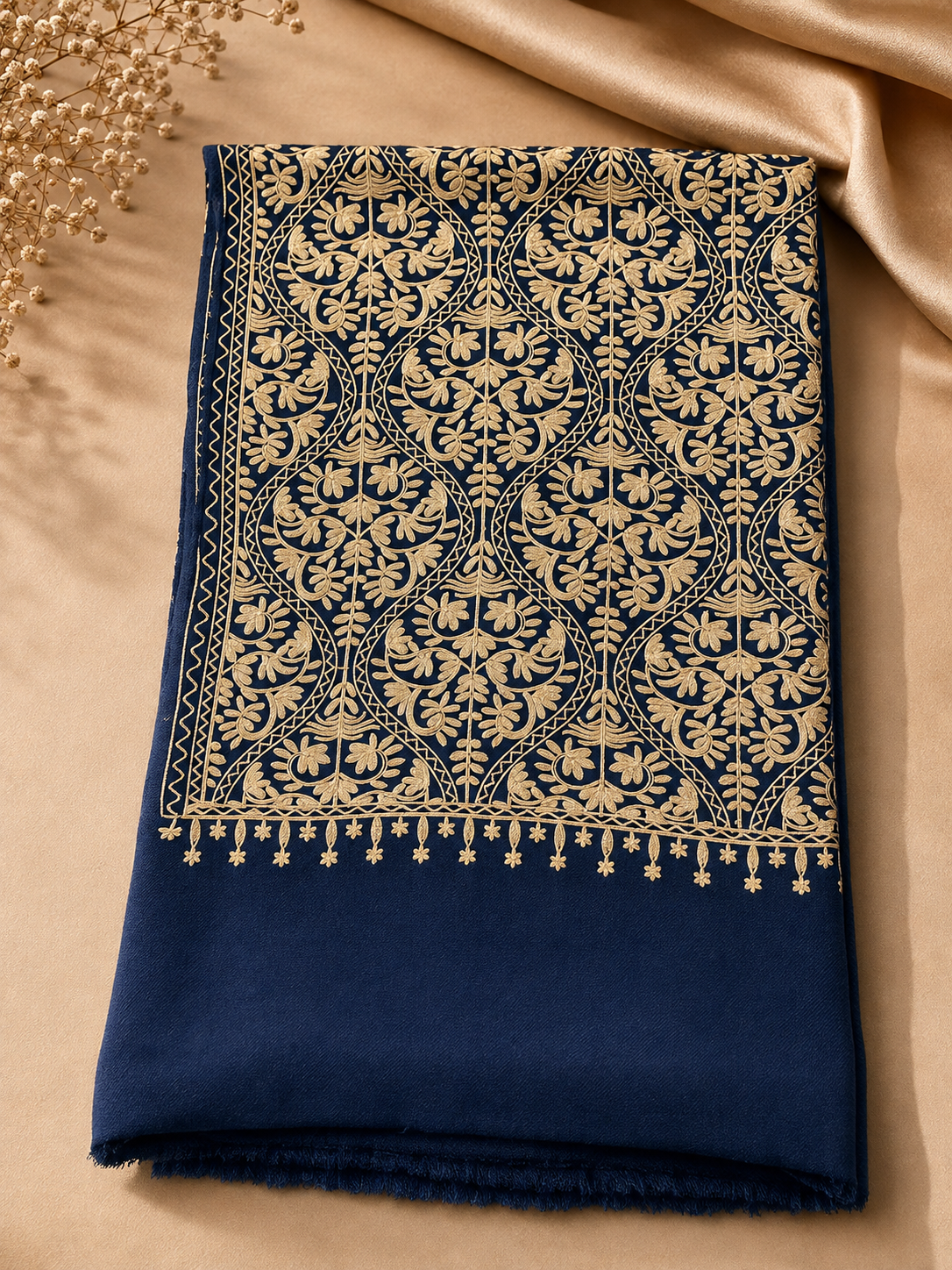 Pashmina Embroidered Shawl | Kashmiri Aar Work | Elegant Matka Design