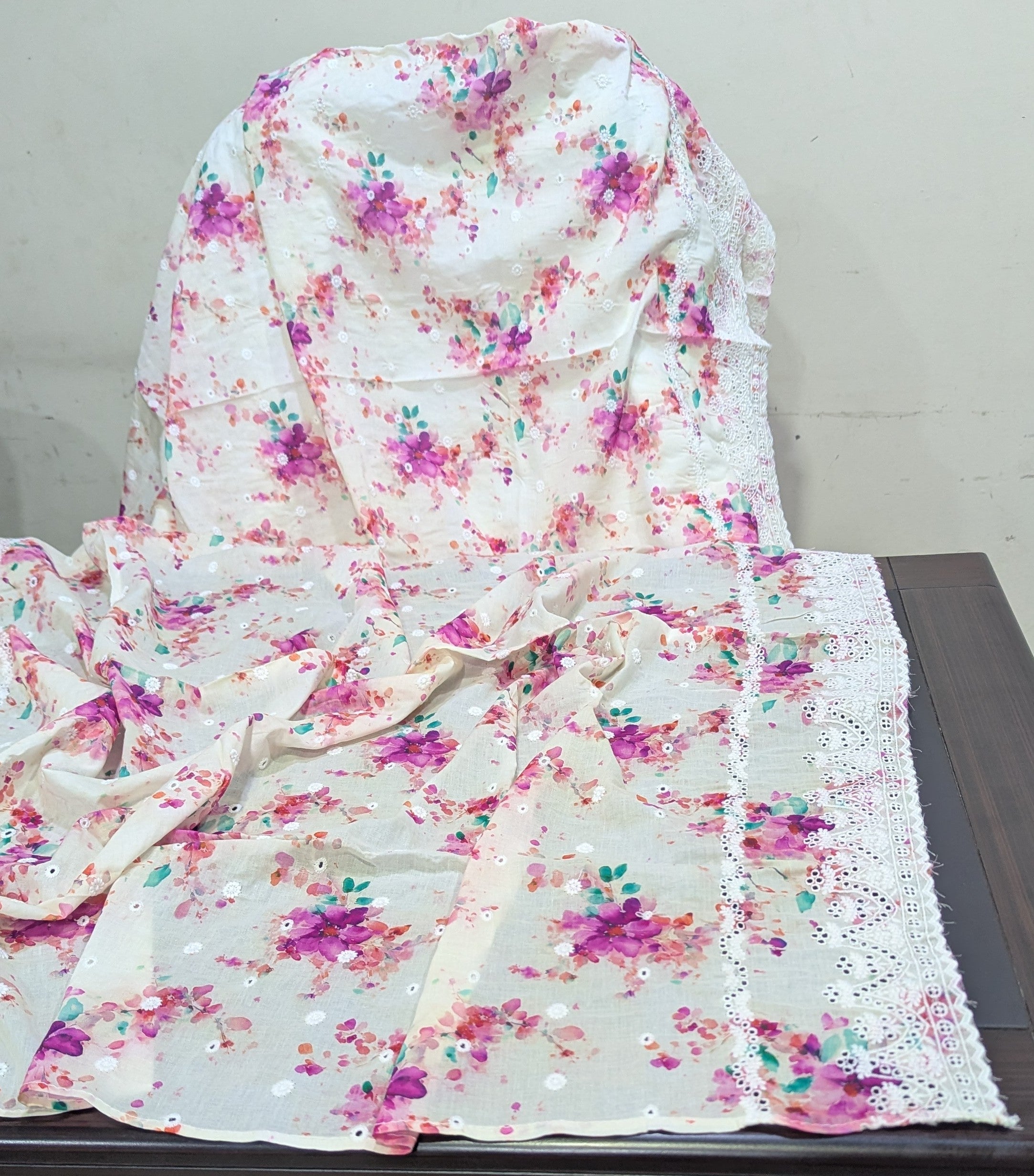 Pure Lawn Printed Chikankari Embroidered Shawl