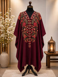 Maroon Pashmina Kashmiri Embroidered Cape Shawl image 0