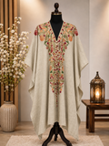 Skin Grey Pashmina Kashmiri Embroidered Cape Shawl
