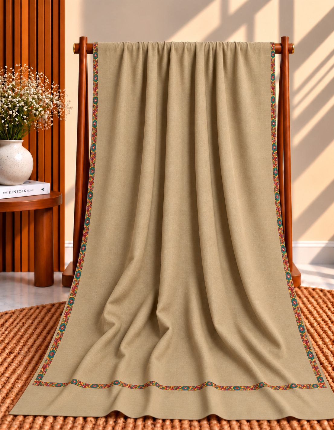 Dark Skin 4-Side Hashia Border Embroidered Pashmina Shawl