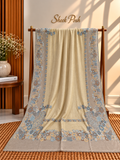 Cream Moonlight Kani Border Shawl – Blue Floral
