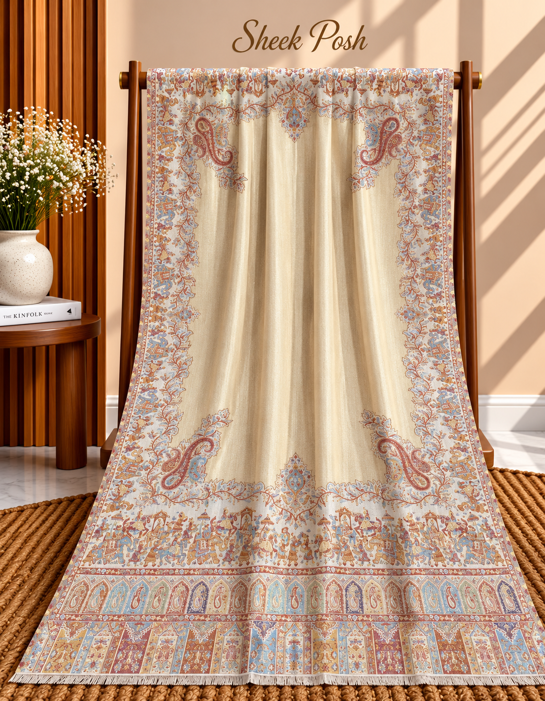Cream Moonlight Kani Shawl – All-Over Paisley