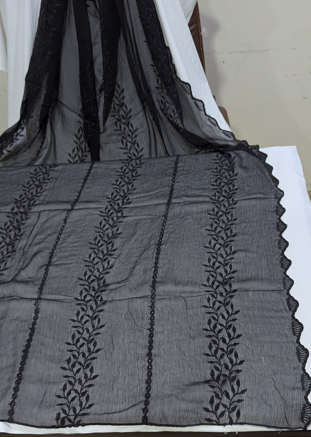 Crinkle Chiffon Embroidered Cutwork Border Dupattas