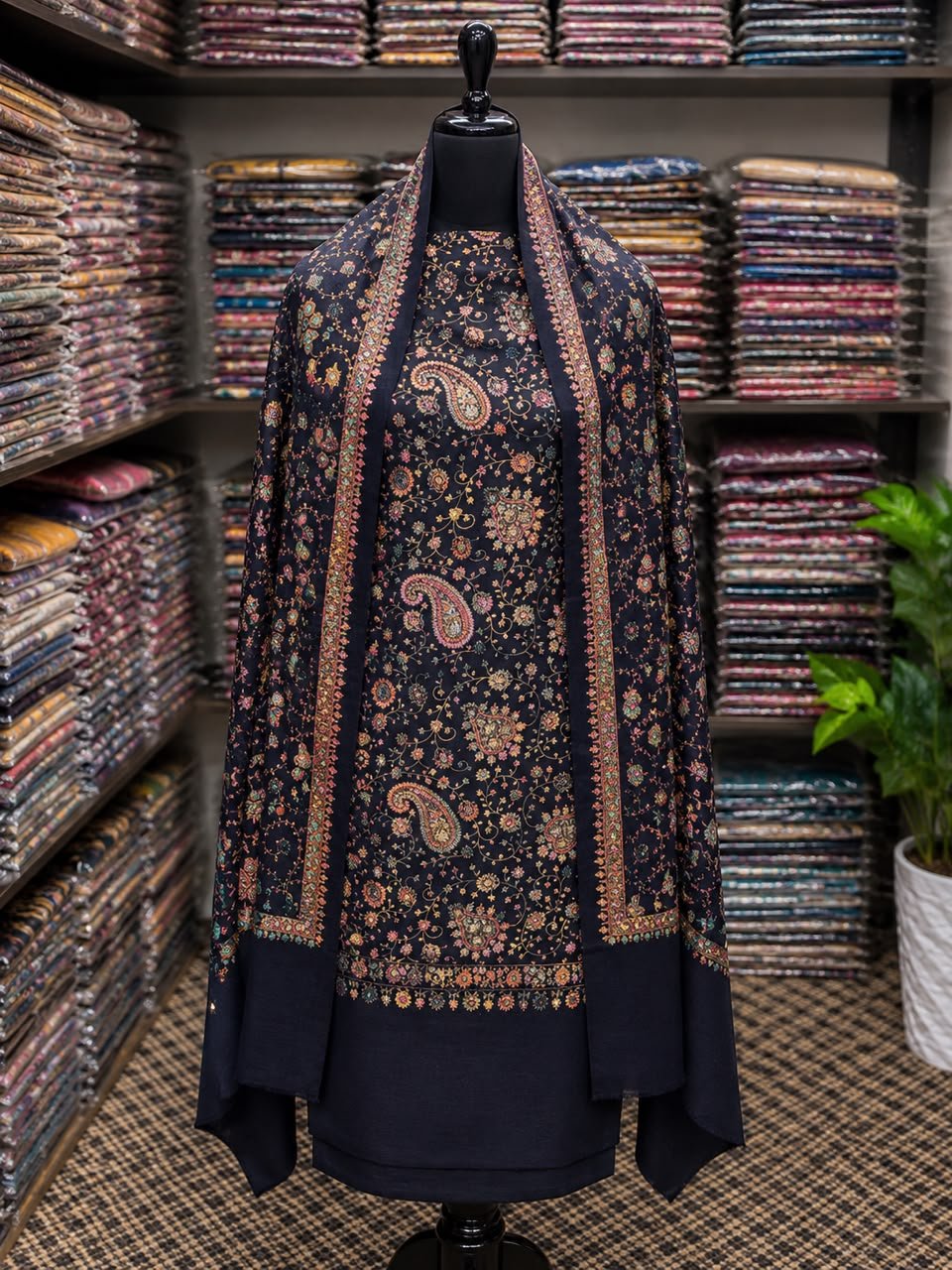 Kashmiri Pashmina Handmade Kacha Tanka Needle Work 3Pc Suit image 0