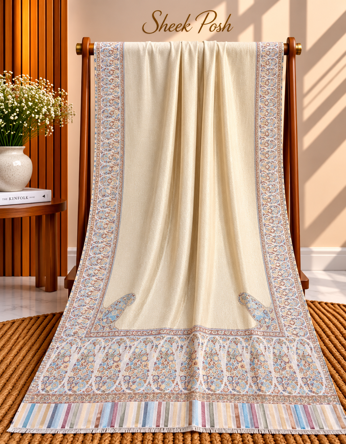 Off-White Moonlight Kani Border Shawl – Light Purple Paisley