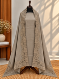 Dark Skin 3-Piece Plain Pashmina Suit with Chantilly & Appliqué Shawl