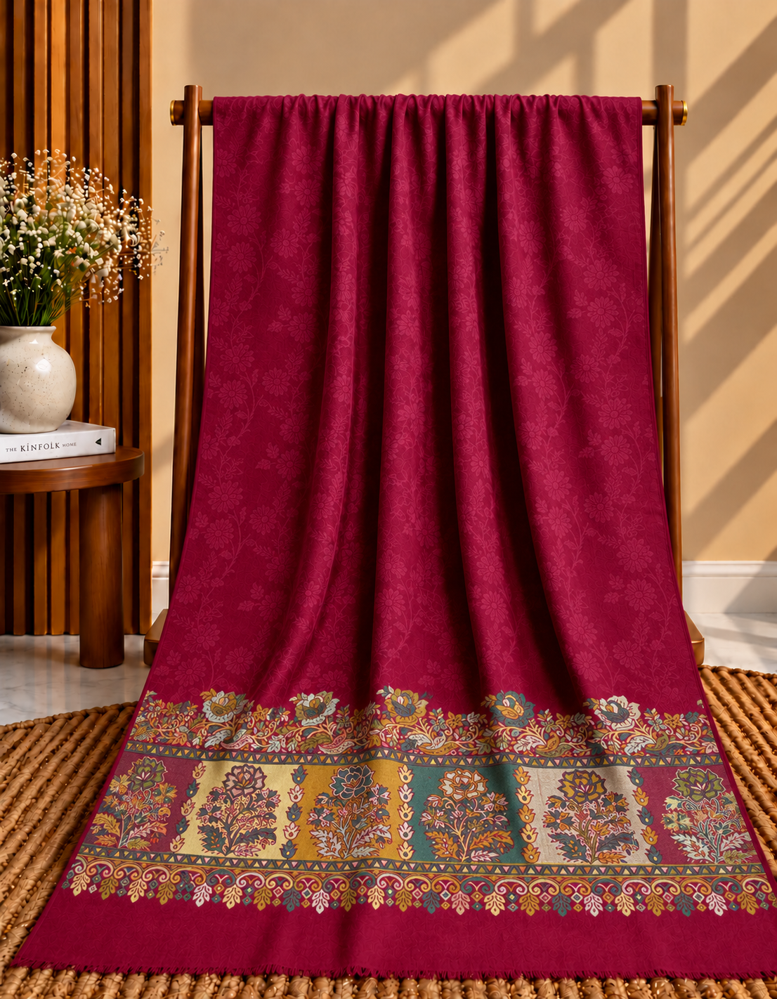 Maroon Pashmina Kani Border with Self Print Shawl