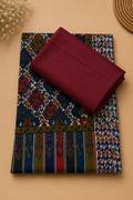 Maroon 3-Piece Plain Pashmina Suit with Geometric Printed Pashmina Shawl