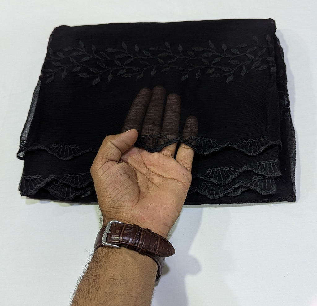 Crinkle Chiffon Embroidered Cutwork Border Dupattas
