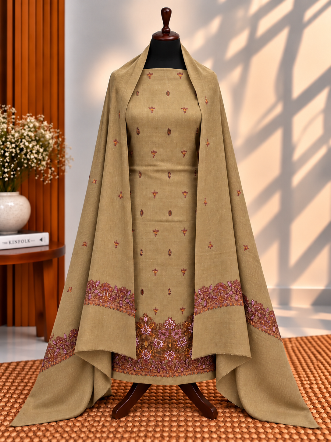Dark Skin Premium Pashmina 3-Piece Embroidered Suit