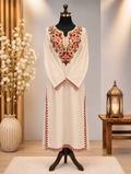 Cream Kashmiri Pashmina Embroidered Pheran Shirt Only