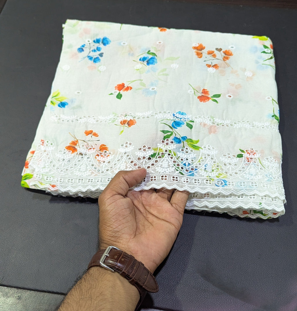 Pure Lawn Printed Chikankari Embroidered Shawl