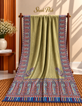 Mehandi Green Moonlight Kani Border Shawl – Maroon Paisley
