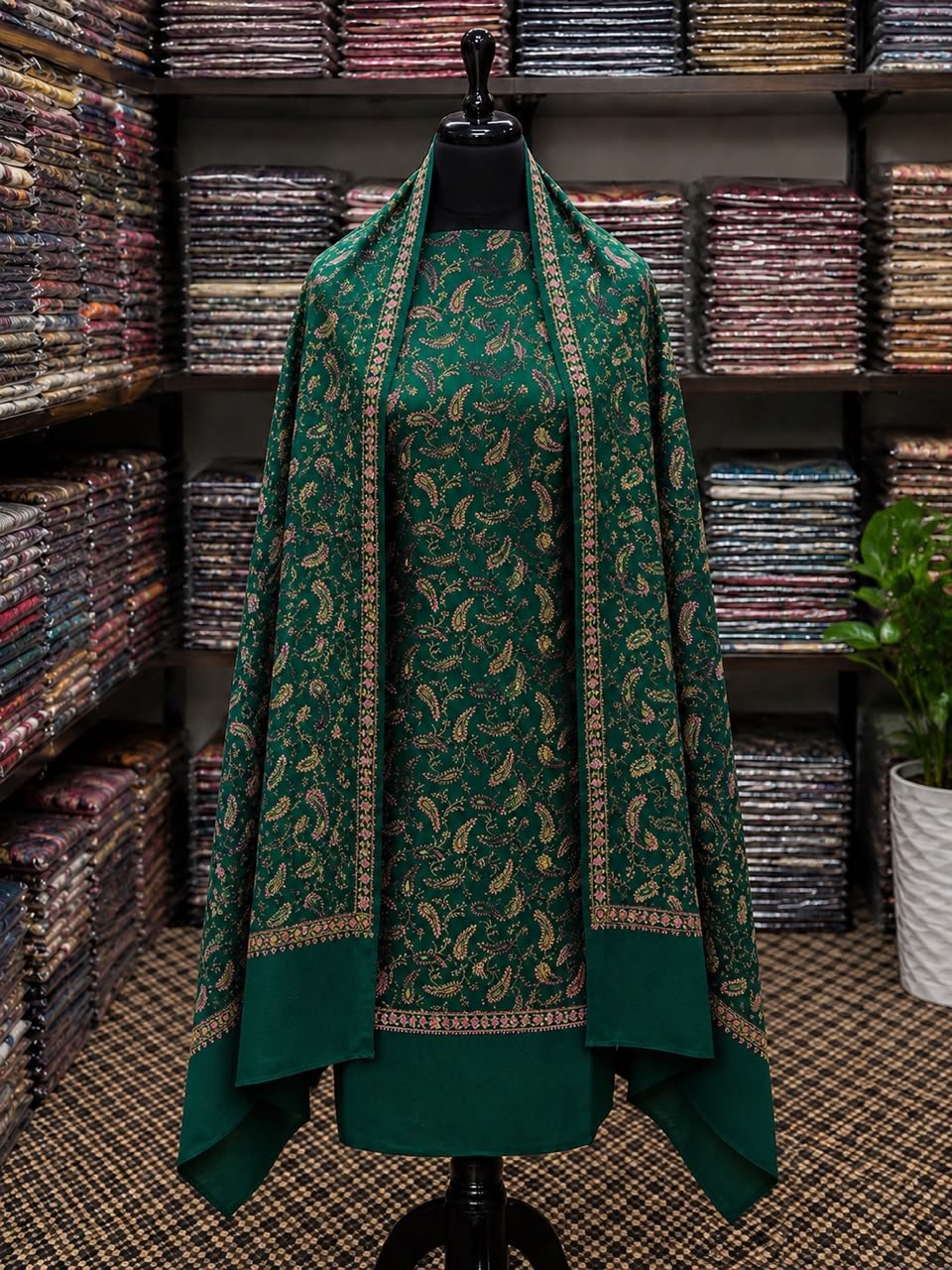 Kashmiri Pashmina Handmade Kacha Tanka Needle Work 3Pc Suit image 0