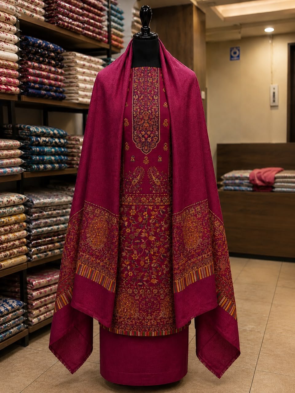Maroon Premium Kashmiri Kani Pashmina 3Pc Suit image 0