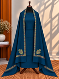 Zinc 3-Piece Plain Pashmina Suit with 4-Side Kingri Border Shawl